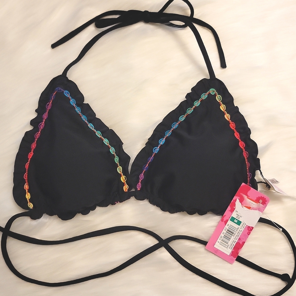 🌴 NWT Xhilaration Swim Reversible Vintage Bikini Top 🩷🖤